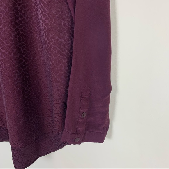 Rebecca Taylor Long Sleeve Burgundy Textured Silk Top - Size 4 - Picture 7 of 11
